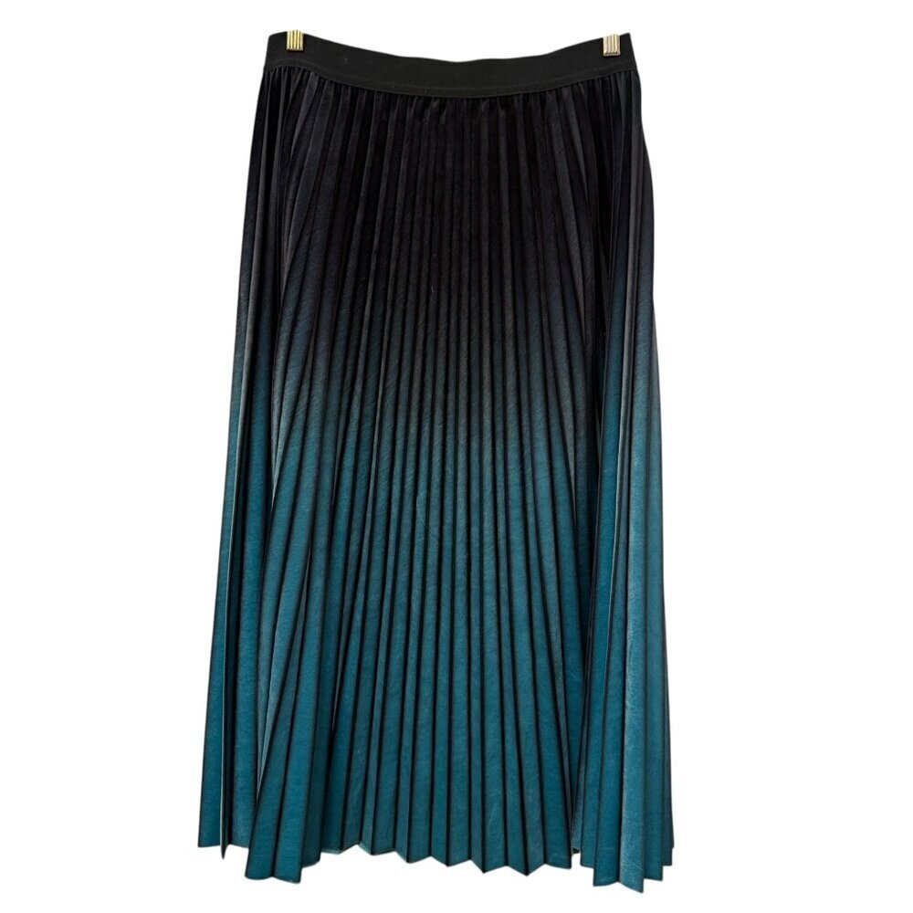 Spanner Velvet Pleated Skirt LargeTeal Black Ombre Elastic Waist Midi Long - Picture 5 of 8